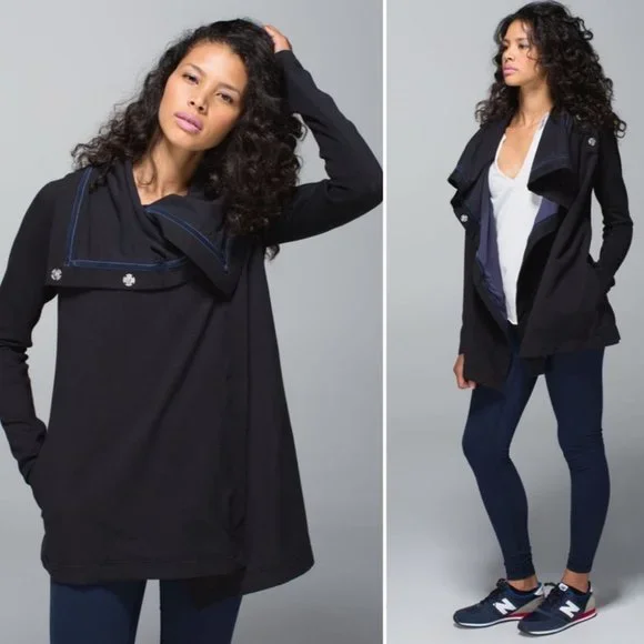 Lululemon Savasana Wrap Sweater Coal Strata Stripe - Picture 4 of 16